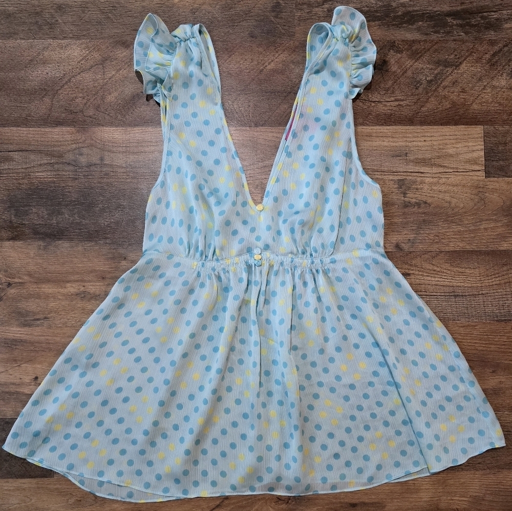 Vintage 90's Betsy Johnson Intimates Blue & Yellow Polka Dot 2-Piece Set Size L - Picture 5 of 9